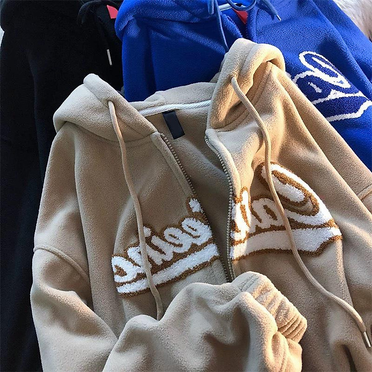 Áo hoodie zip có mũ form rộng unisex, áo khoác hoodie thêu chữ chất liệu nỉ bông mềm mịn