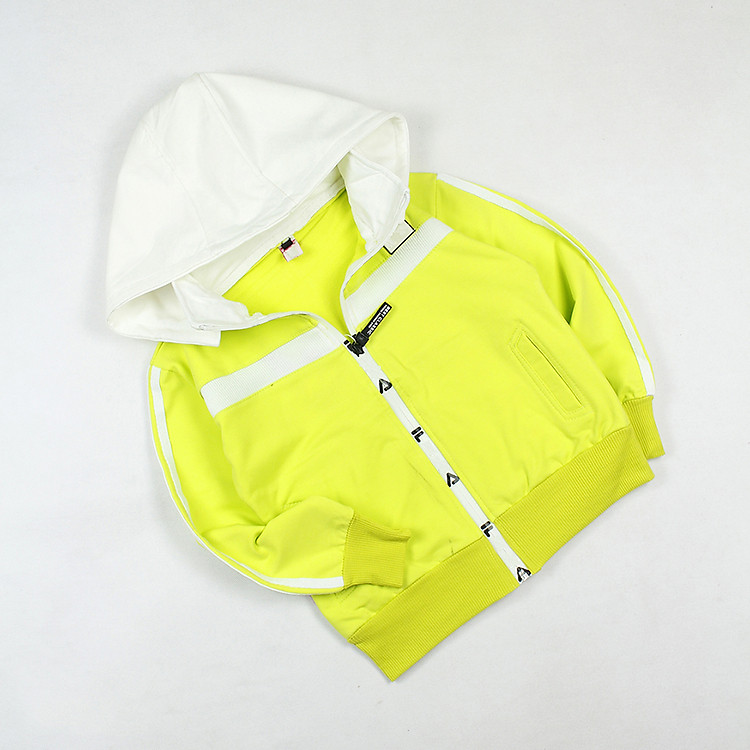 Áo khoác thun có nón tay dài màu xanh chuối cho bé trai 5-11 tuổi từ 20 đến 36 kg 05257-05258