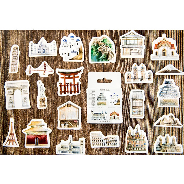 Hộp 46 Miếng Dán Sticker Trang Trí Kiến Trúc Cổ Điển Thế Giới