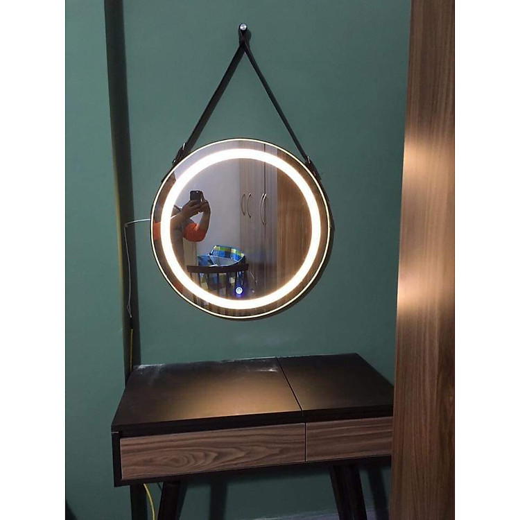 Gương Tròn Đèn Led Cảm ứng công nghệ thông minh kết hợp với viền da siêu bền đường kính 50