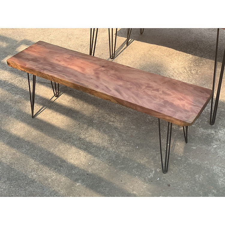 GHẾ BĂNG GỖ XÀ CỪ TỰ NHIÊN NGUYÊN TẤM DÀI 120cm đến 130cm, CHÂN SẮT CAO 40CM