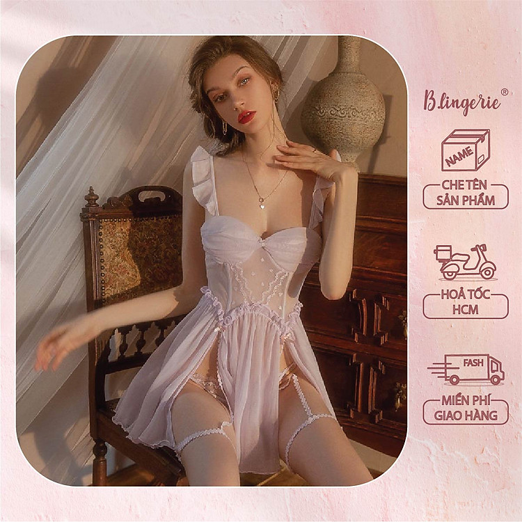Váy Ngủ Nữ Ren Xẻ Tà Gợi Cảm - B.Lingerie