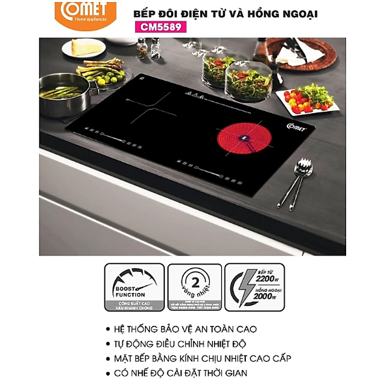 Bếp đôi điện từ - hồng ngoại COMET CM5589 - Hàng Chính Hãng