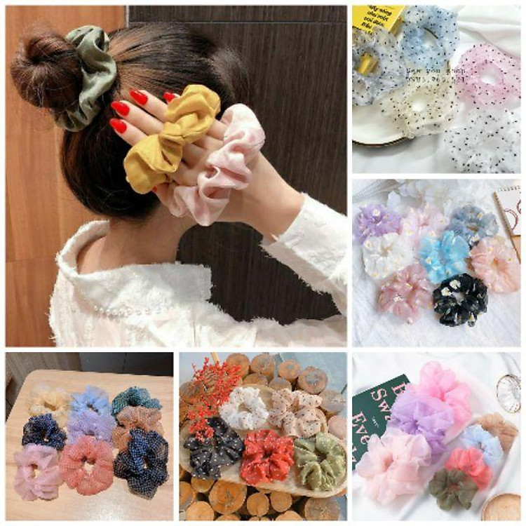 Combo 100 scrunchies nơ buộc tóc vải nhiều mẫu hot trend