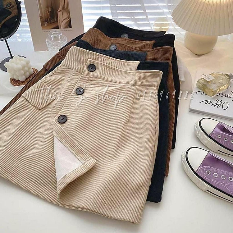 Váy Nhung Tăm 3 Cúc BIGSIZE Váy Kiểu Cạp Lưng Xếp Chéo Form đẹp - THUS V1K01