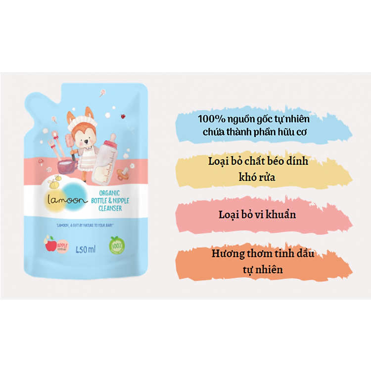 Mua Nước rửa bình sữa Organic Lamoon 450ml Chính hãng Tiết kiệm - Hình ảnh 3