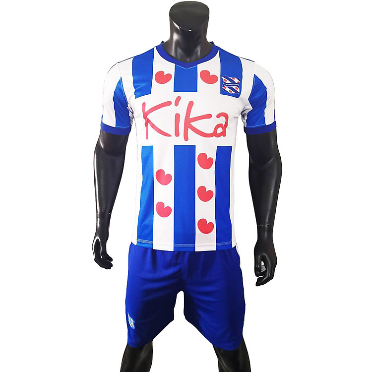 Áo bóng đá CLB Heerenveen - Thun Lạnh cao cấp - Ngắn tay mà Xanh sọc Trắng