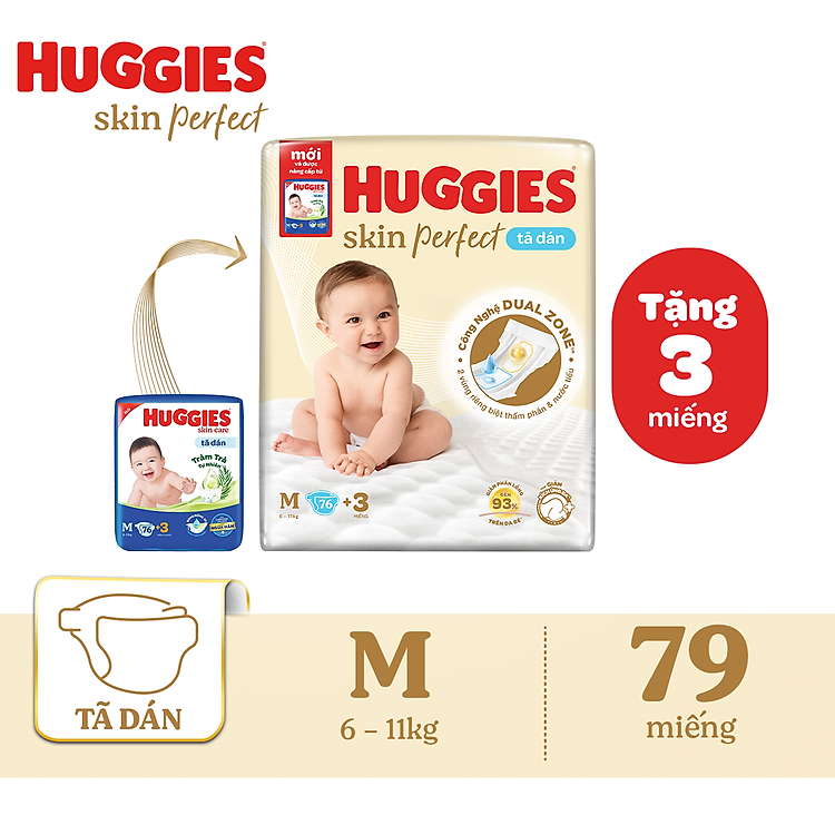 Tã/bỉm Huggies Skin Perfect M 76 miếng Chính hãng Giá tốt - Hình ảnh 2