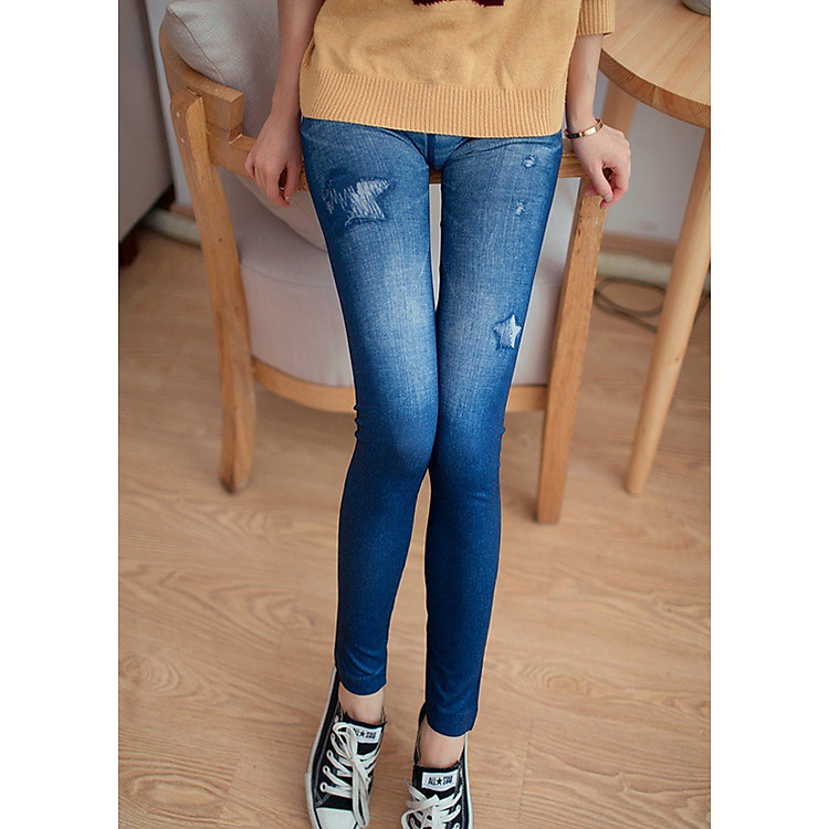 Quần legging giả jean họa tiết ngôi sao MS398