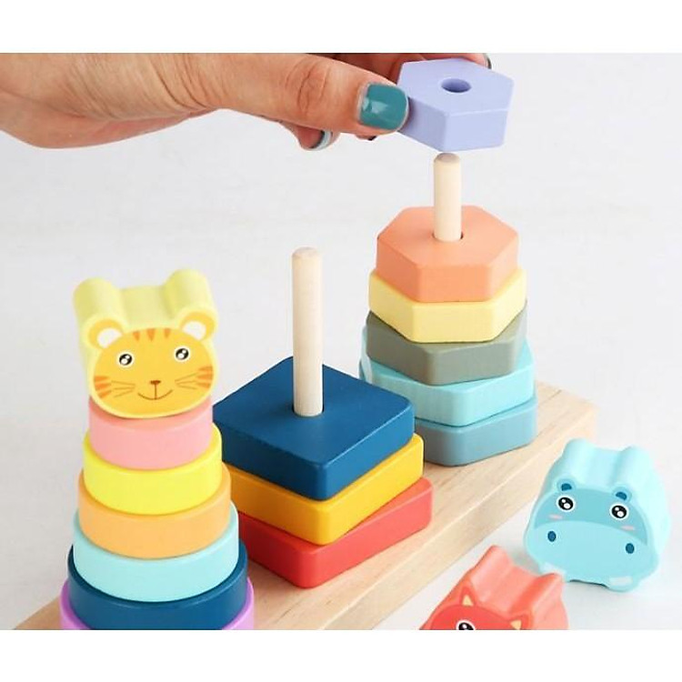 Tháp xếp chồ.ng gỗ 3 cọ.c mẫu mới