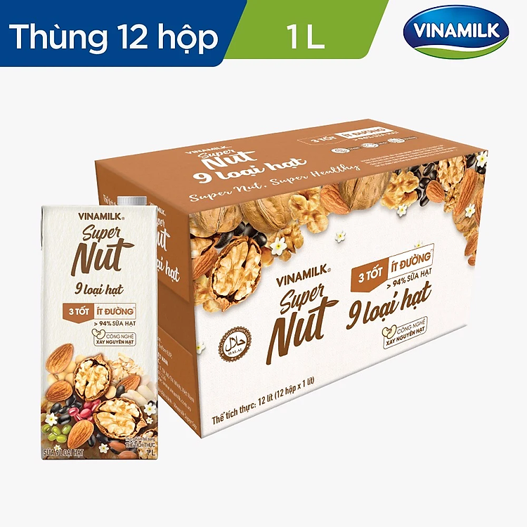 SỮA SUPER NUT 9 LOẠI HẠT VINAMILK 3 TỐT ÍT ĐƯỜNG HỘP 1 LÍT,>94% SỮA HẠT
