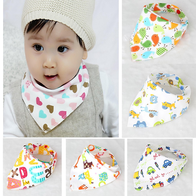 Set 5 Khăn Tam Giác Cotton Có Cúc Bấm