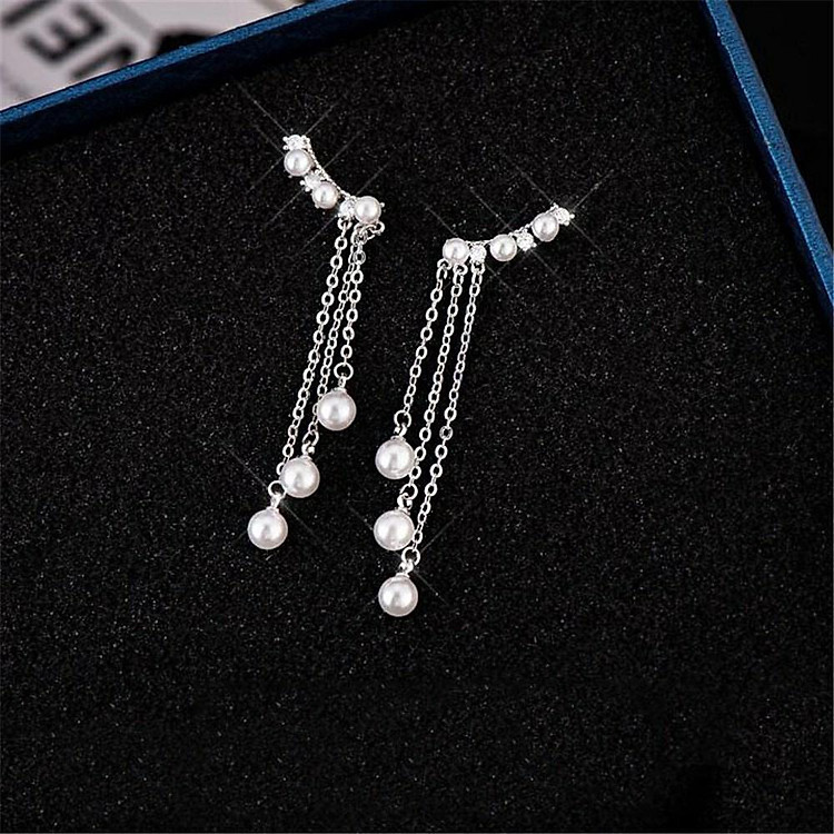 Bông tai dáng dài đính ngọc trai nhân tạo