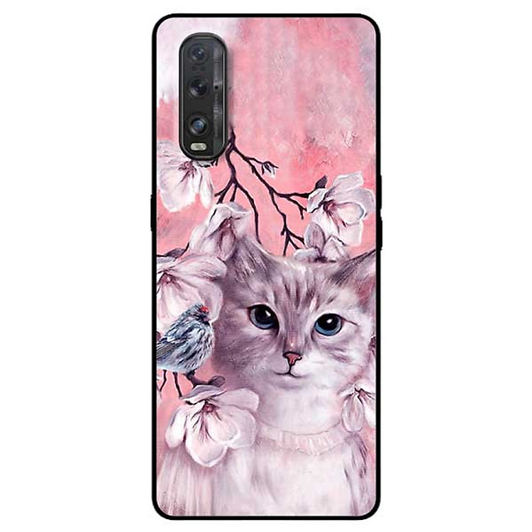 Ốp lưng dành cho Oppo Find X2 mẫu Mèo Và Chim Hồng