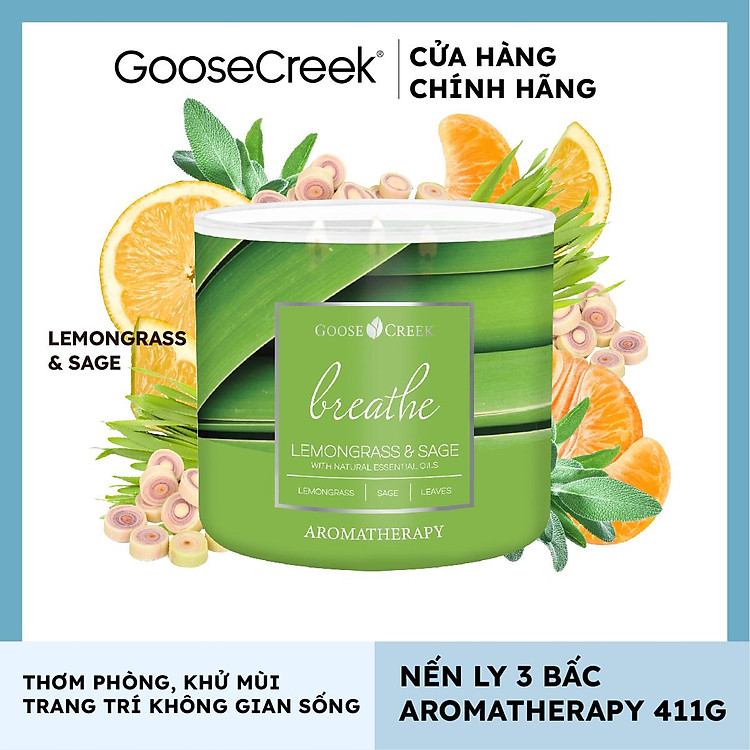 Nến ly 3 bấc Aromatherapy Goose Creek (411g) - Lemongrass & Sage