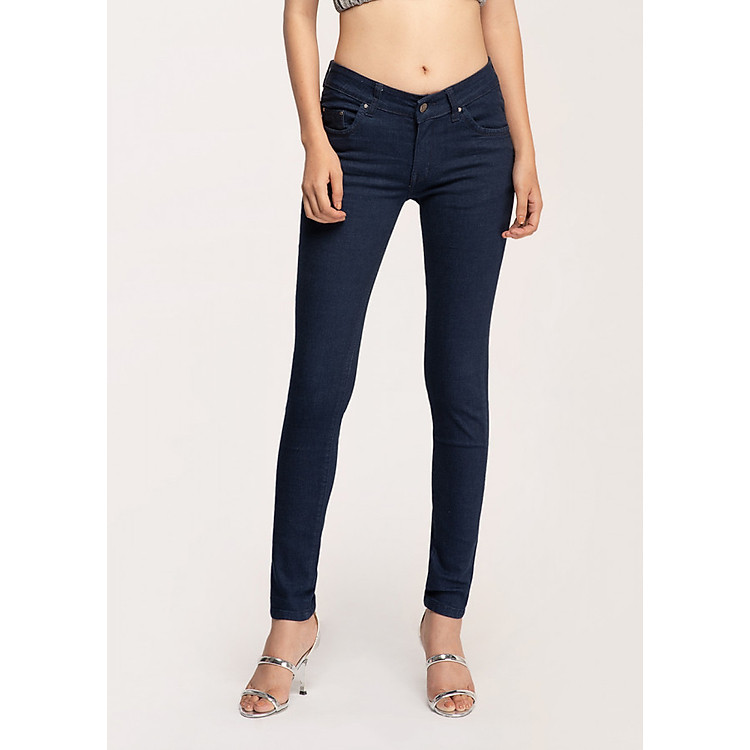 Quần jeans nữ AAA JEANS skinny xanh đen lưng vừa