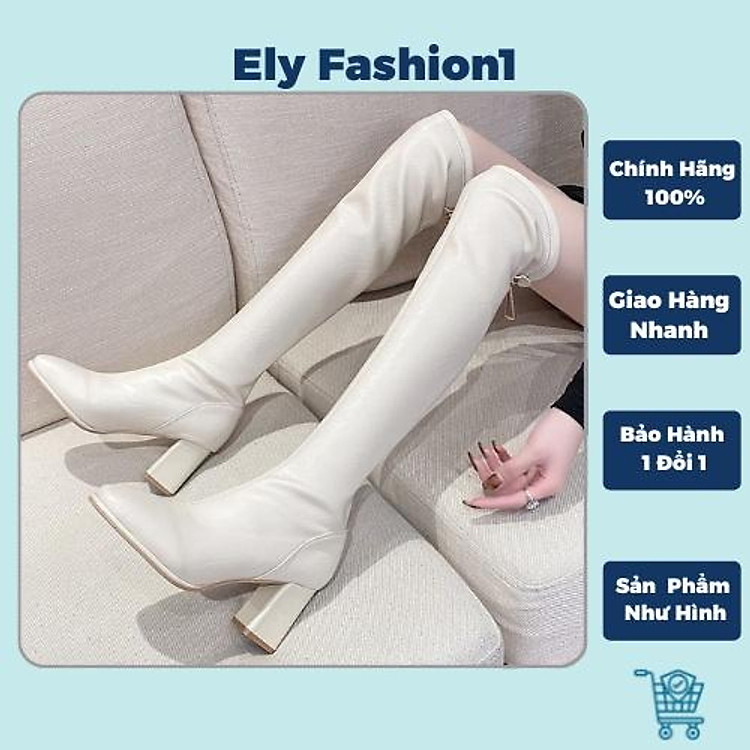 Giày bốt đùi nữ ulzzang cao quá đầu gối gót vuông lót lông thu gọn chân