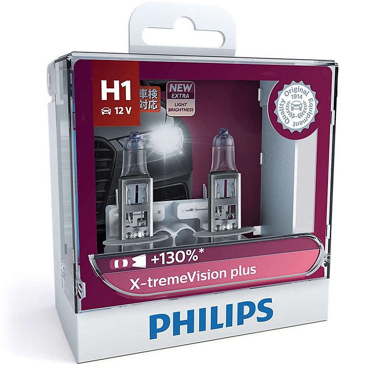 Hộp 2 Bóng Đèn Pha Xe Hơi Philips X-tremeVision Plus + 130% H1 12258XVPS2 12V 55W 3700K - Hàng Chính Hãng