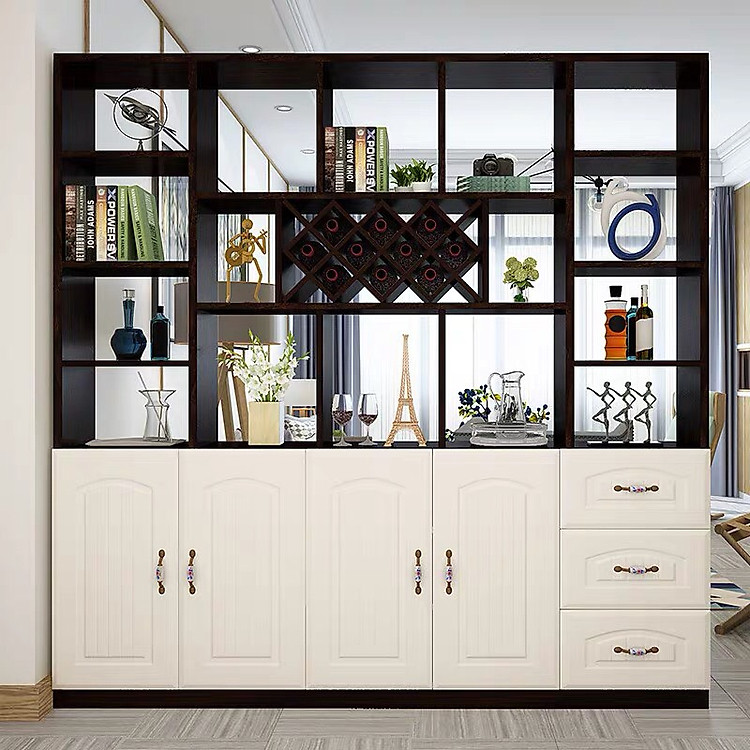 TỦ RƯỢU KIÊM VÁCH NGĂN PHÒNG KHÁCH TR608 - 2mx2m - Màu Trắng - Đen