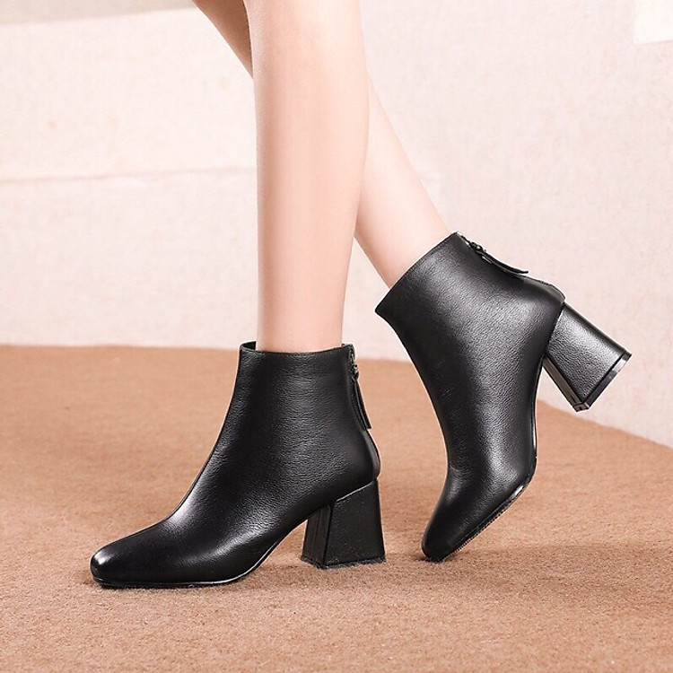 Giày boots nữ cao gót, công sơ, dự tiệc, chất liệu da siêu đẹp