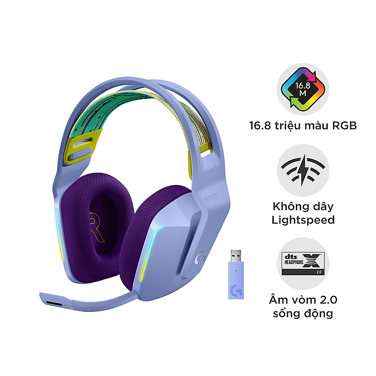 Tai Nghe Không Dây Gaming Logitech G733 Lightspeed RGB - Hàng Chính Hãng