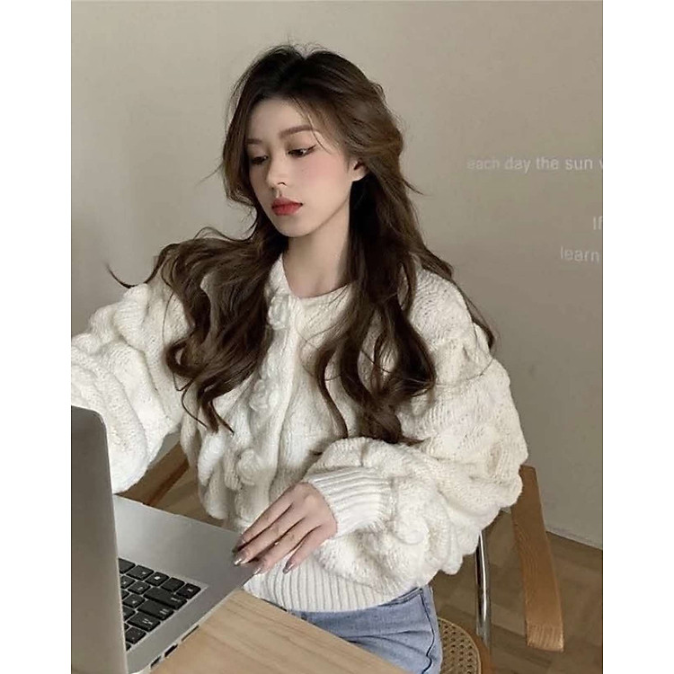 Áo len cardigan hoa hồng thời trang trẻ trung - Hàng cao cấp