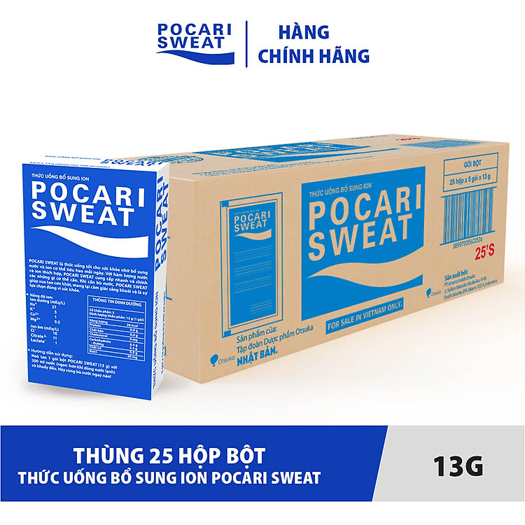 Thùng 25 hộp bột Thức Uống Bổ Sung ION Pocari Sweat (Hộp 5 Gói 13gram)