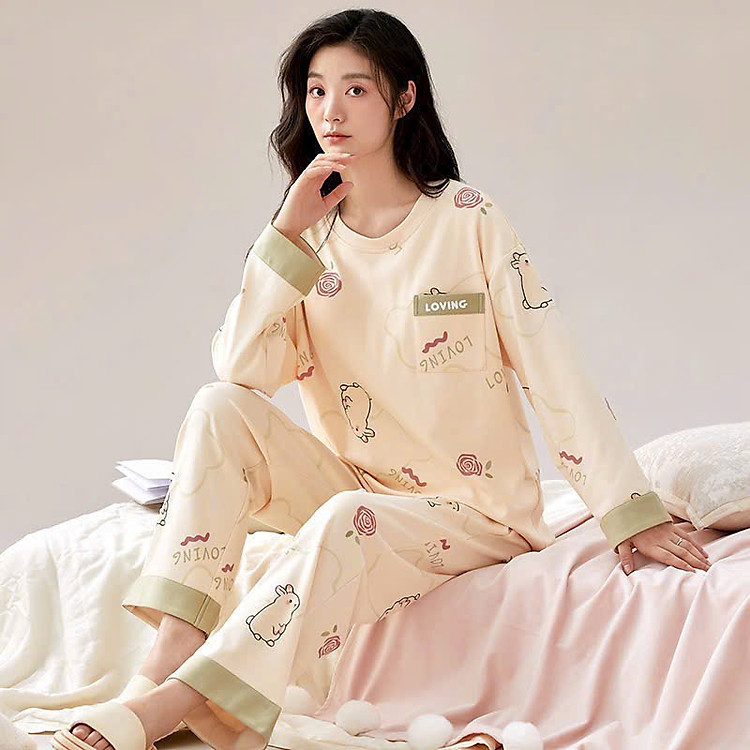 Bộ ngủ tay dài quần dài cotton có mút 789 quảng châu nhiều mẫu đơn giản