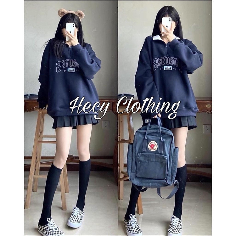 Áo Nỉ Zip Nữ Có Cổ V Khóa Kéo Nữ