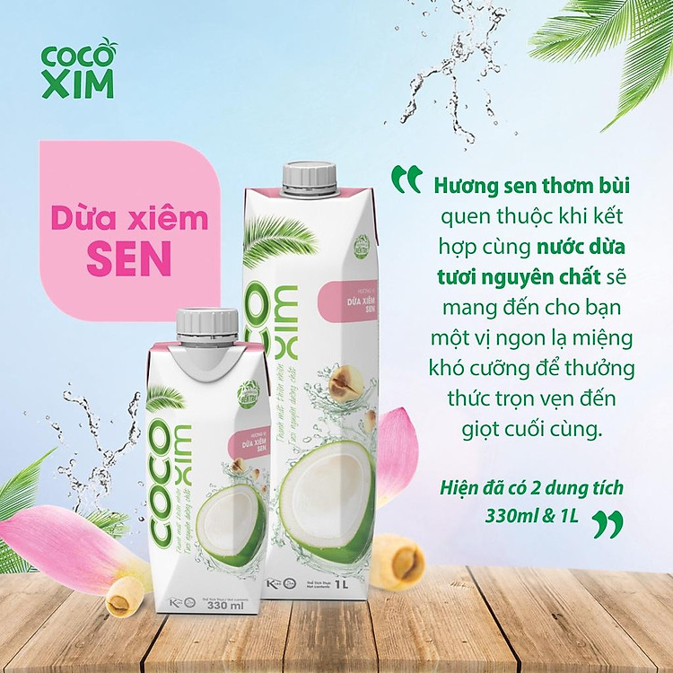 COMBO 6 Hộp Nước dừa đóng hộp Cocoxim Sen dung tích 1000ml/Hộp