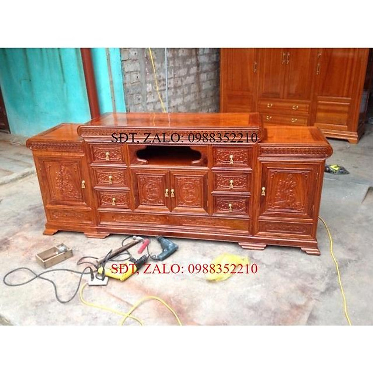 ️ Kệ tivi lồi giữa gỗ hương vân 220cm