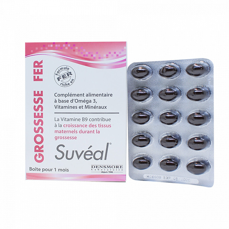Suvéal Grossesse - Fer: Vitamin Tổng Hợp Cho Bà Bầu Cao Cấp Từ Pháp, Bổ Sung Đầy Đủ Vitamin Khoáng Chất, Ngăn Ngừa Dị Tật Thai Nhi, Tiền Sản Giật Và Tiểu Đường Thai Kỳ, Không Gây Táo Bón