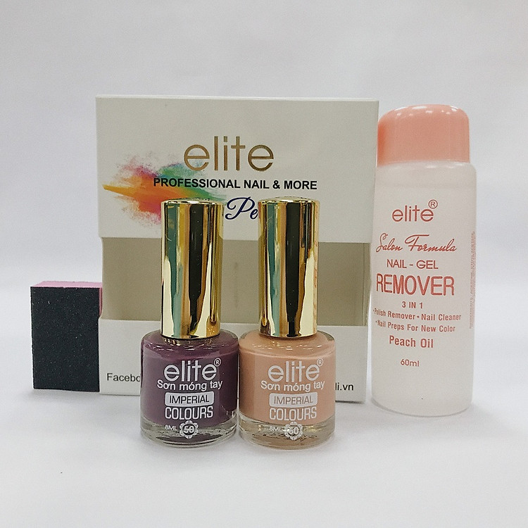 Bộ sơn Móng Tay ELITE MS 50 (Tím cà 087 - Gạch non 126) + Dũa + Nước Rửa Hương Trái Cây