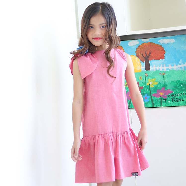 Đầm Bé Gái Kika Đi Tiệc K100 - Màu Hồng & Hoa Xanh