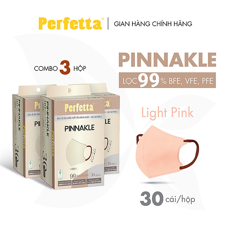 Combo 3 Hộp Khẩu Trang Perfetta Pinnakle 30 Cái/Hộp Cao Cấp - 3 Lớp Bảo Vệ, From 5D