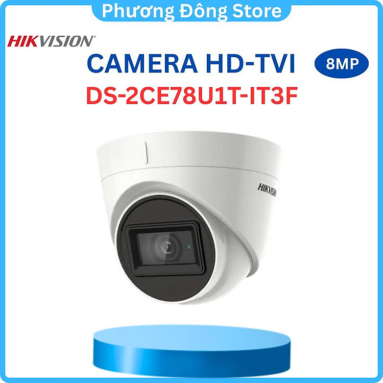 Camera HDTVI 8MP Hikvision DS-2CE78U1T-IT3F, 60m, Vỏ kim loại, Hồng ngoại thông minh, tiêu chuẩn IP67 - Hàng chính hãng