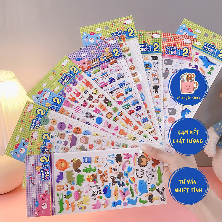 Hình dán sticker 3d nổi Happy mẫu NGẪU NHIÊN cute cho bé