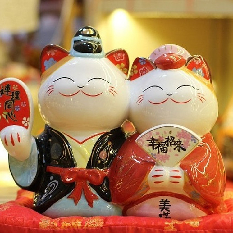 Mèo thần tài nhật bản đôi- Phu thê hạnh phúc LM35903
