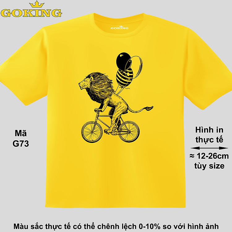 The Cycling Lion, mã G73. Áo thun đẹp cho cả gia đình. Áo phông hàng hiệu Goking, công nghệ in Nhật Bản siêu nét. Form unisex cho nam nữ, trẻ em, bé trai gái