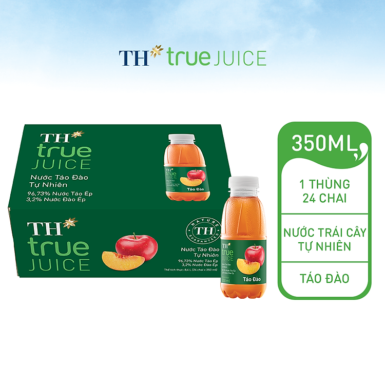 Thùng 24 chai nước trái cây TH true JUICE táo đào tự nhiên 350 ml (350 ml x 24)