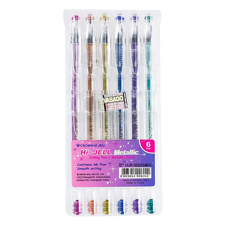Vỉ Bút Gel Crown HJR - 500GSM/6 (6 Cây/Vỉ)