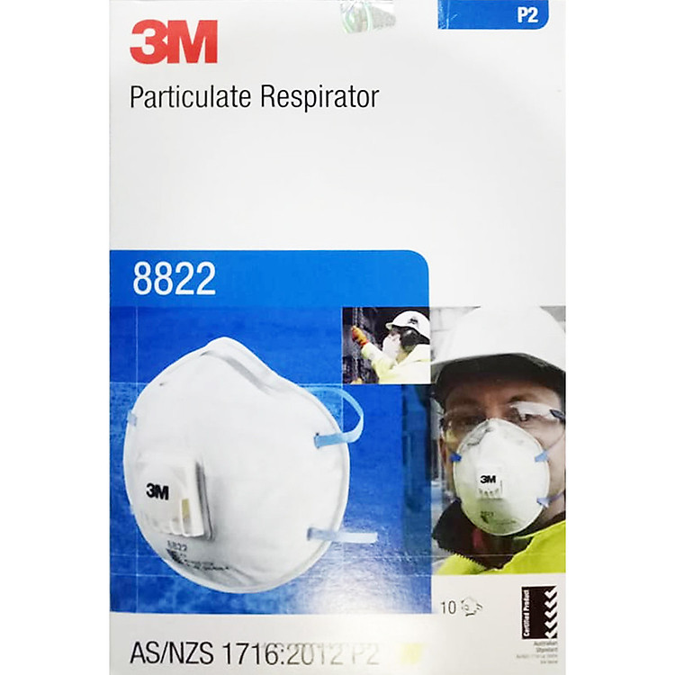1 Hộp 10 cái Khẩu trang 3M 8822 cao cấp có van thở chính hãng , bảo hộ , chống bụi siêu mịn Pm0.3 , Pm2.5 , kháng khuẩn , màu trắng , thun qua gáy - Tặng móc treo khóa nhắc nhở (bảo vệ hô hấp )