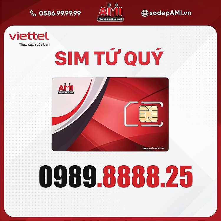 Sim Tứ Quý Viettel 8888 Phát Tài Phát Lộc May Mắn Thành Đạt 0989.8888.25 Hàng Chính Hãng - Số đẹp AMI
