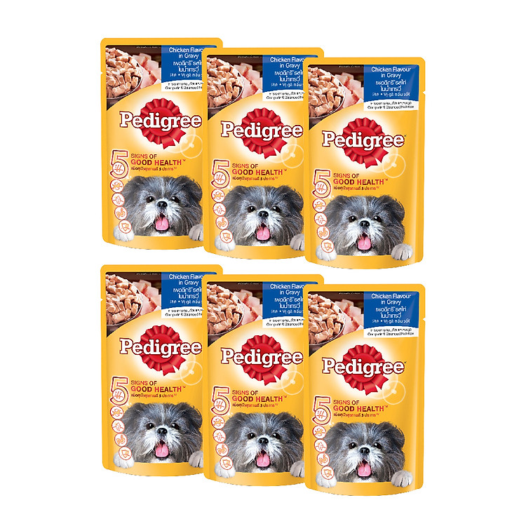 Bộ 6 túi thức ăn cho chó lớn dạng sốt Pedigree vị gà 130g