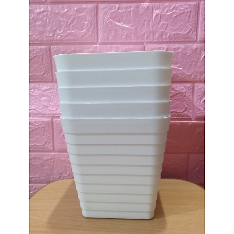Combo 5 Chậu vuông cạnh 16x16 cm có khía ngang - màu trắng