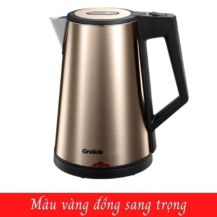 Ấm đun siêu tốc 2 lớp cách nhiệt Grelide D2017k ( 1.7L) hàng chính hãng- thân bình bằng thép không gỉ, lòng ruột đúc inox nguyên khối.