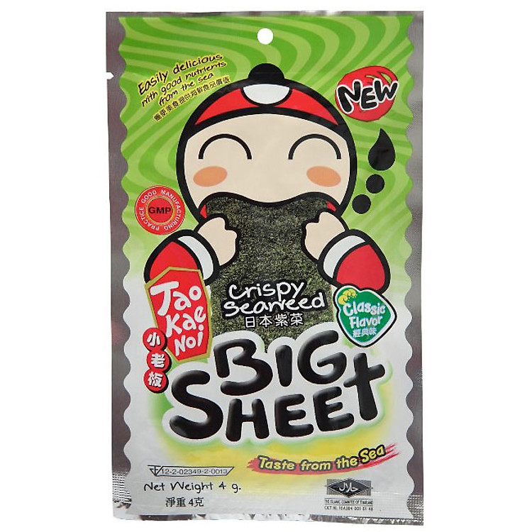 Hộp 12 gói Snack rong biển Tao Kae Noi Big Sheet vị truyền thống (4g/gói)