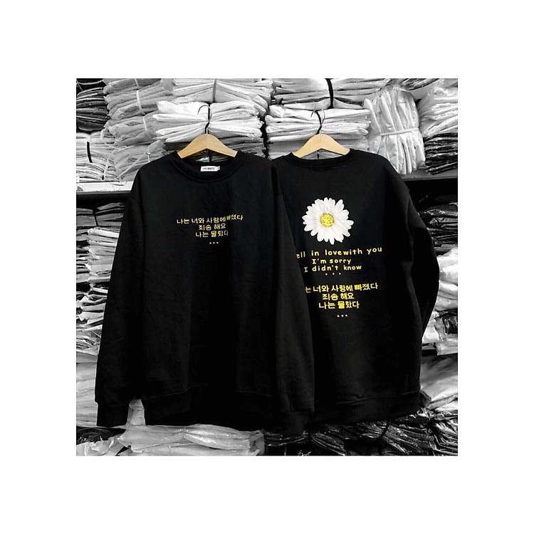 ÁO SWEATER IN CHỮ HÀN VÀ BÔNG HOA