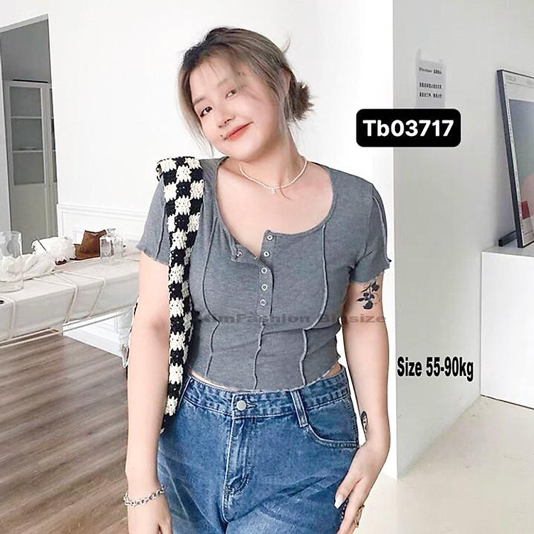 Áo croptop nữ tay ngắn bigsize 55-90kg kimfashion, Croptop bigsize vạc bầu co giãn phong cách Hàn Quốc ATN01