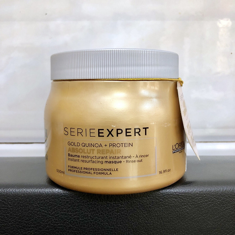 Dầu hấp ủ L'ORÉAL Serie Expert Gold Quinoa + Protein Absolut Repair Golden Masque Diêm mạch vàng phục hồi tóc hư tổn - 500ml - (vàng đậm)